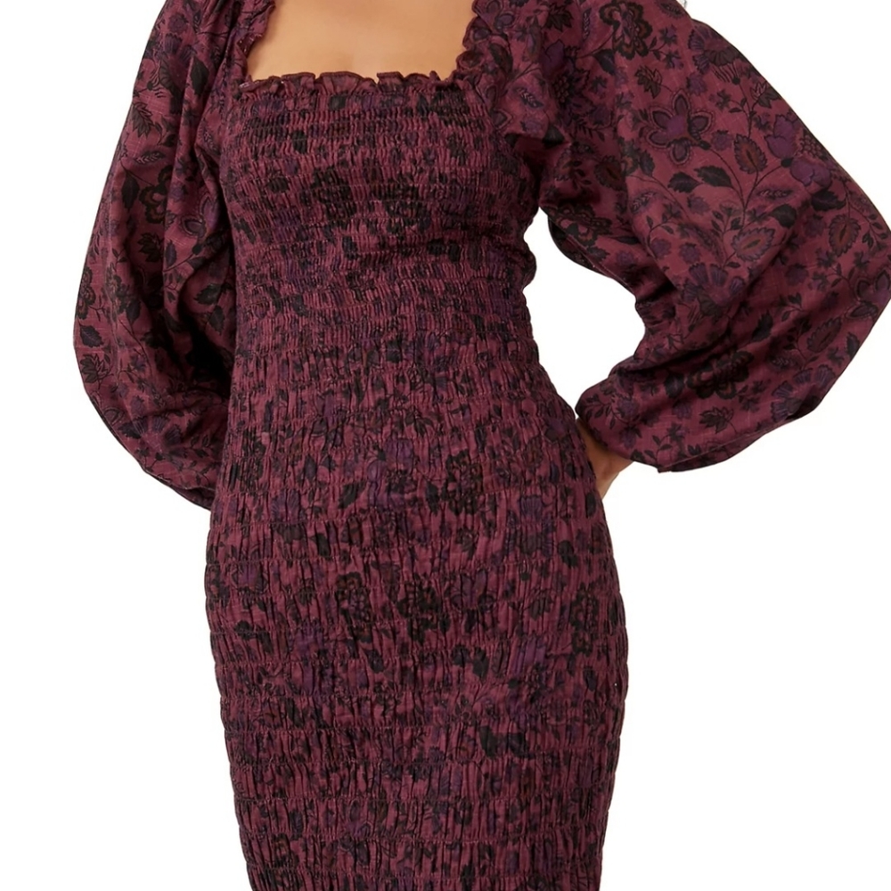 Free People Smocked Mini Dress with Pouf Sleeves